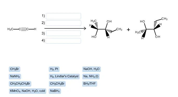 in each reaction box, place the best reagent and conditions from
the list below

in each reaction box, place the best reagent and conditions from the list below