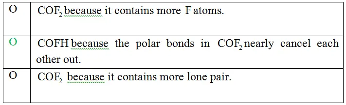 Where, approximately, is the negative pole on each of these
molecules?





Where, approximately, is the negative pole on each of these molecules? Which molecule should have higher dipole moment, and why?