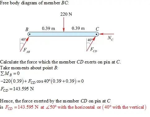 Determine the magnitude of the force which member CD exerts on
the pin at C.
Determine the magnitude of the force which member CD exerts on the pin at C.