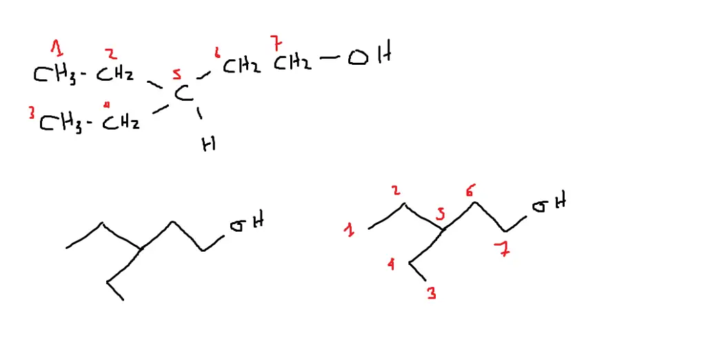 Draw the correct bond-line structure for the following compound: (CH_3CH_2)_2CHCH_2CH_2OH